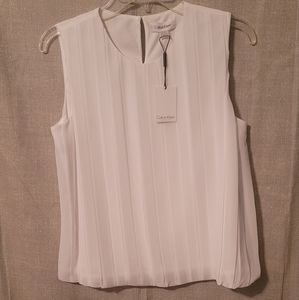 Calvin Klein White Pleated Blouse Size PM
